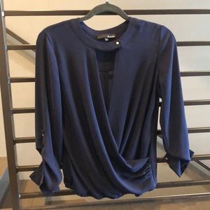 Navy draped blouse